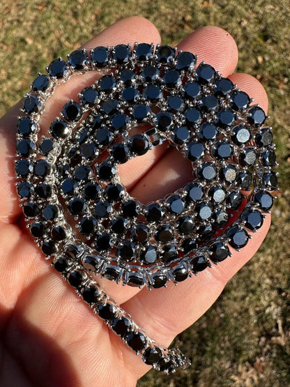 Italiano Silver, Inc. Real Black MOISSANITE 5mm Tennis Chain 925 Silver Iced Necklace Pass Tester