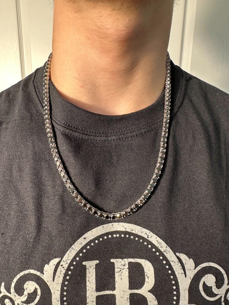 Italiano Silver, Inc. Real Black MOISSANITE 5mm Tennis Chain 925 Silver Iced Necklace Pass Tester