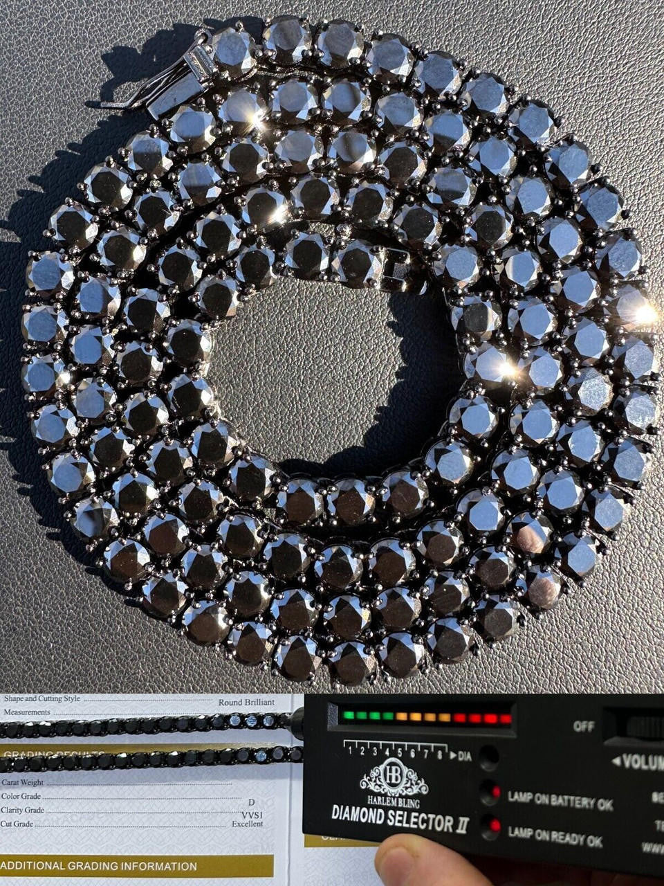 Italiano Silver, Inc. Real Black MOISSANITE 5mm Tennis Chain Black Rhodium 925 Silver Iced Necklace