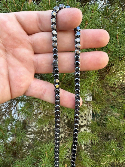 Italiano Silver, Inc. Real Black MOISSANITE 5mm Tennis Chain Black Rhodium 925 Silver Iced Necklace
