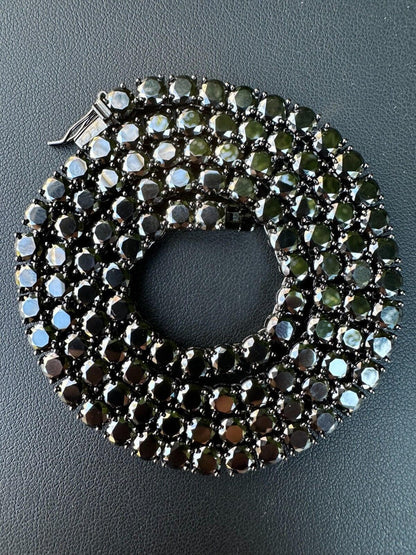 Italiano Silver, Inc. Real Black MOISSANITE 5mm Tennis Chain Black Rhodium 925 Silver Iced Necklace