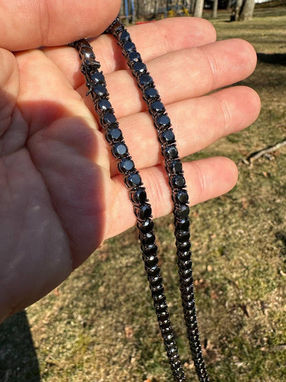 Italiano Silver, Inc. Real Black MOISSANITE 5mm Tennis Chain Black Rhodium 925 Silver Iced Necklace