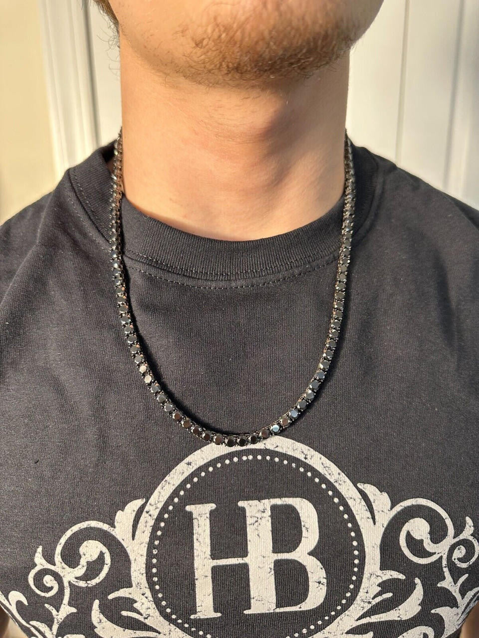 Italiano Silver, Inc. Real Black MOISSANITE 5mm Tennis Chain Black Rhodium 925 Silver Iced Necklace