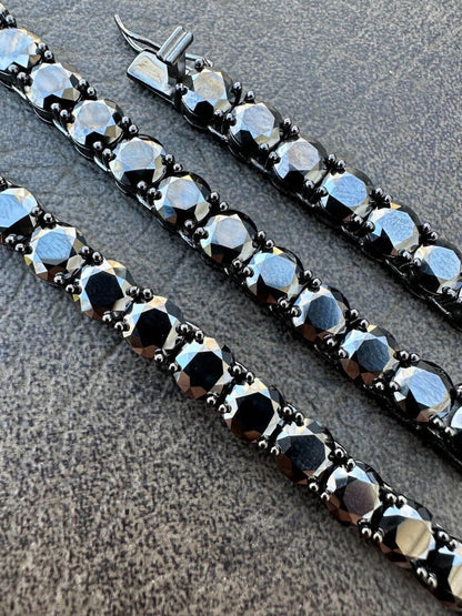 Italiano Silver, Inc. Real Black MOISSANITE 7mm Tennis Chain Black Rhodium 925 Silver Iced Necklace