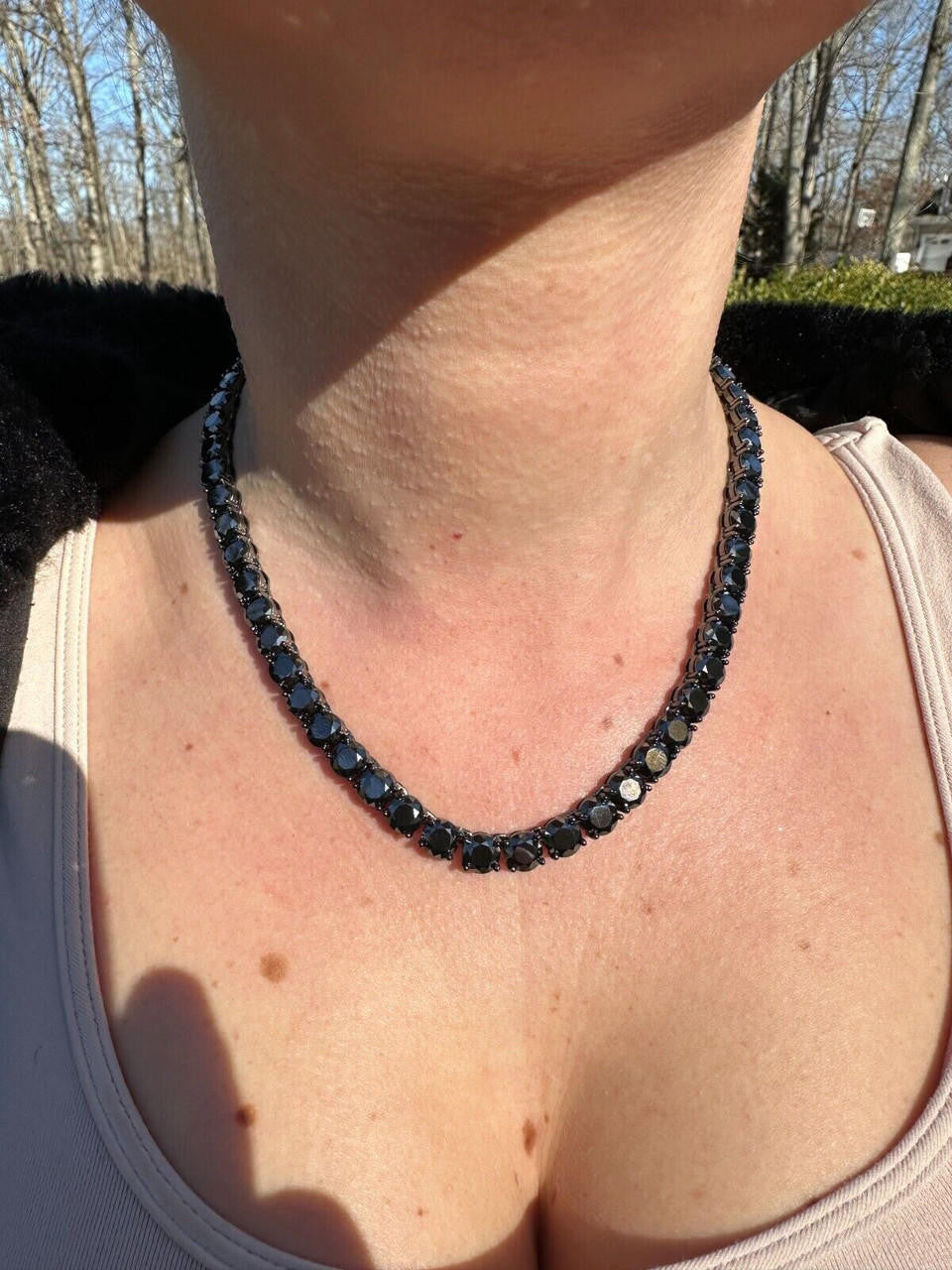 Italiano Silver, Inc. Real Black MOISSANITE 7mm Tennis Chain Black Rhodium 925 Silver Iced Necklace