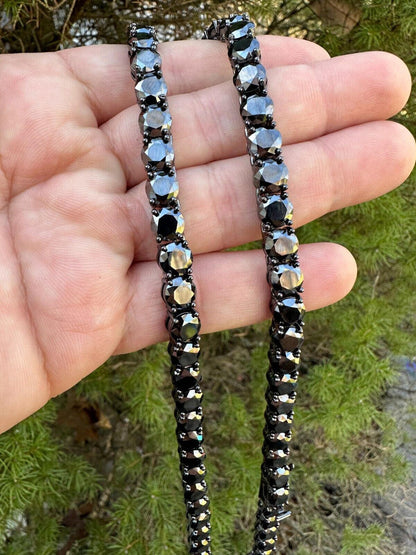 Italiano Silver, Inc. Real Black MOISSANITE 7mm Tennis Chain Black Rhodium 925 Silver Iced Necklace