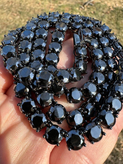 Italiano Silver, Inc. Real Black MOISSANITE 7mm Tennis Chain Black Rhodium 925 Silver Iced Necklace
