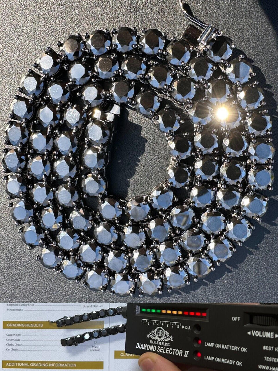 Italiano Silver, Inc. Real Black MOISSANITE 7mm Tennis Chain Black Rhodium 925 Silver Iced Necklace