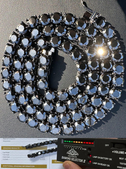 Italiano Silver, Inc. Real Black MOISSANITE 7mm Tennis Chain Black Rhodium 925 Silver Iced Necklace