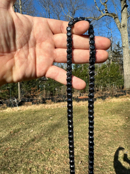 Italiano Silver, Inc. Real Black MOISSANITE 7mm Tennis Chain Black Rhodium 925 Silver Iced Necklace