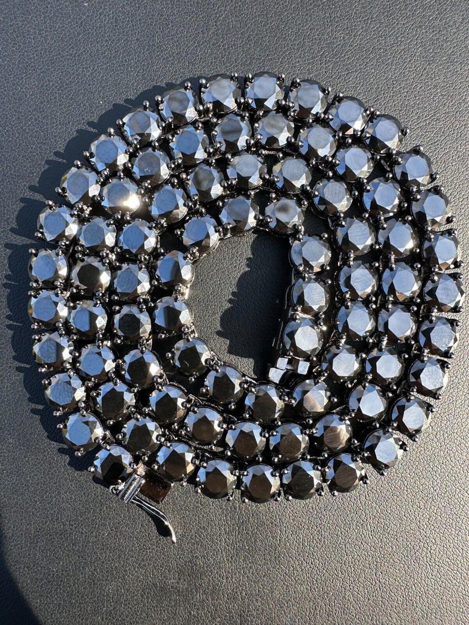 Italiano Silver, Inc. Real Black MOISSANITE 7mm Tennis Chain Black Rhodium 925 Silver Iced Necklace