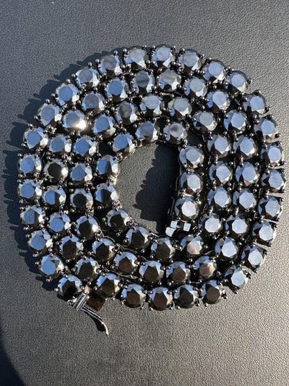 Italiano Silver, Inc. Real Black MOISSANITE 7mm Tennis Chain Black Rhodium 925 Silver Iced Necklace