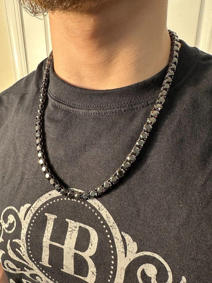 Italiano Silver, Inc. Real Black MOISSANITE 7mm Tennis Chain Black Rhodium 925 Silver Iced Necklace