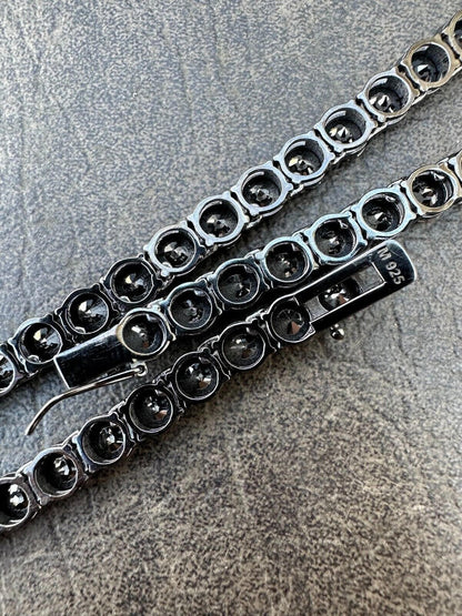 Italiano Silver, Inc. Real Black MOISSANITE 7mm Tennis Chain Black Rhodium 925 Silver Iced Necklace