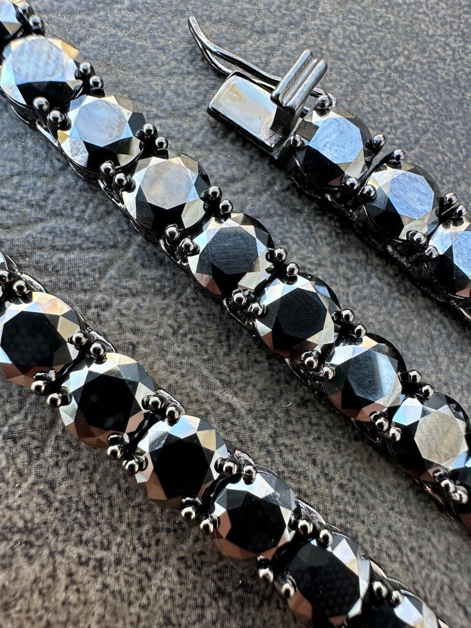 Italiano Silver, Inc. Real Black MOISSANITE 7mm Tennis Chain Black Rhodium 925 Silver Iced Necklace