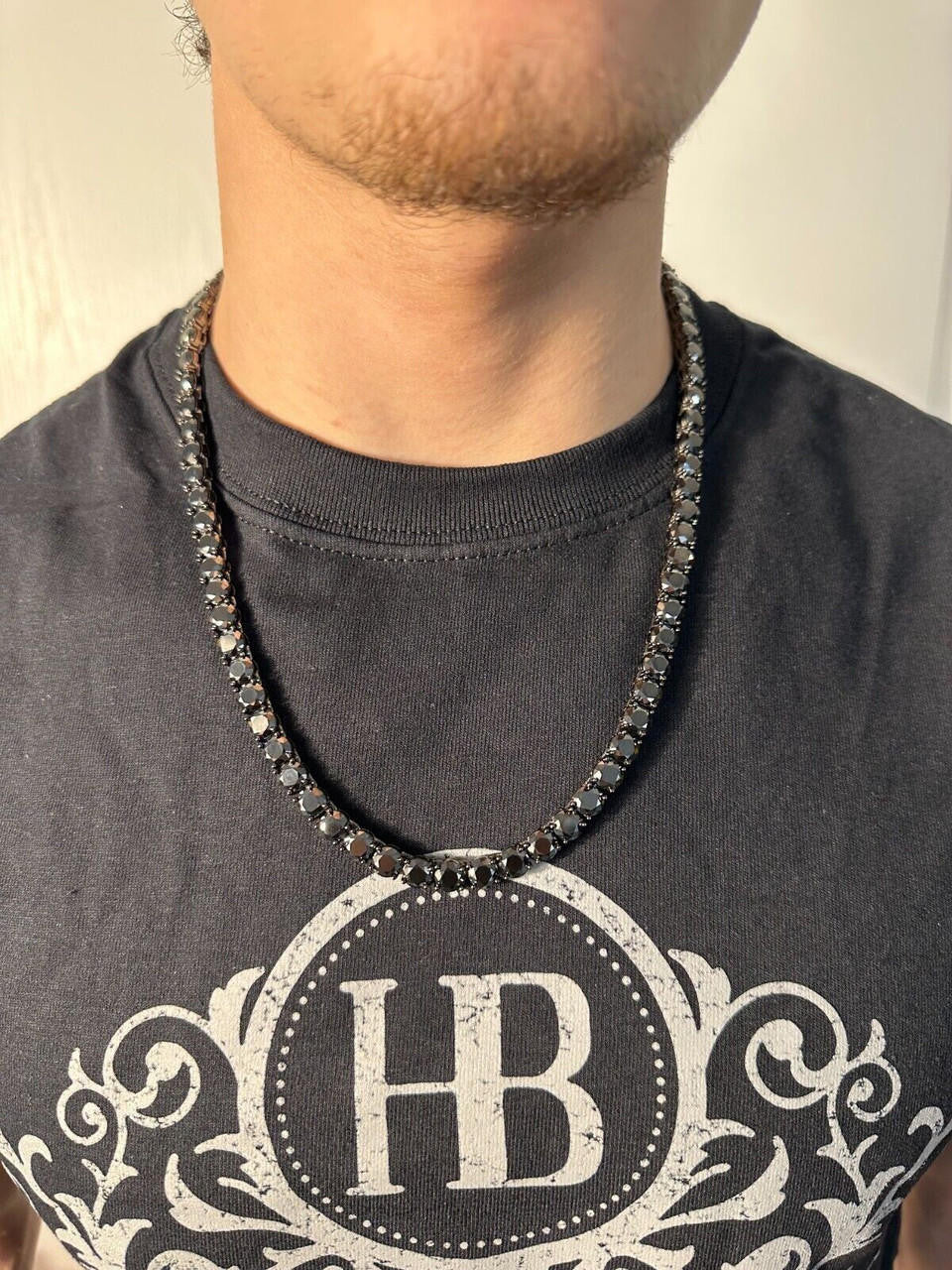 Italiano Silver, Inc. Real Black MOISSANITE 7mm Tennis Chain Black Rhodium 925 Silver Iced Necklace