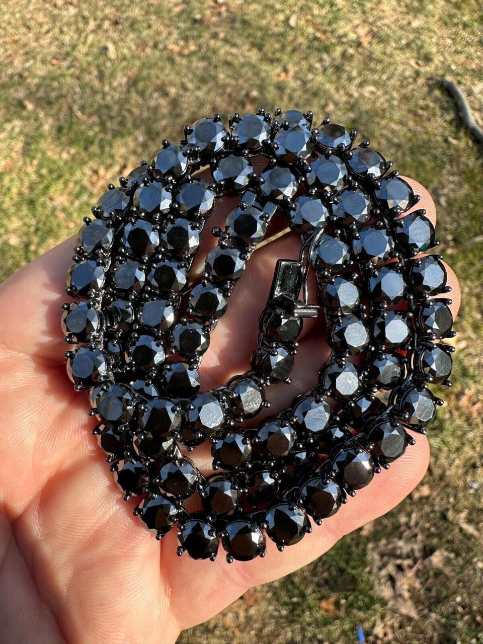 Italiano Silver, Inc. Real Black MOISSANITE 7mm Tennis Chain Black Rhodium 925 Silver Iced Necklace