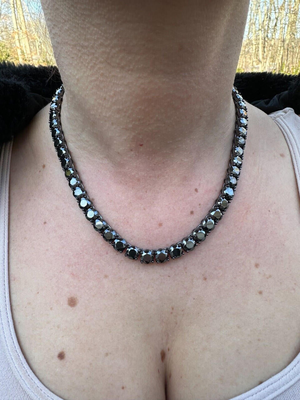 Italiano Silver, Inc. Real Black MOISSANITE 7mm Tennis Chain Black Rhodium 925 Silver Iced Necklace