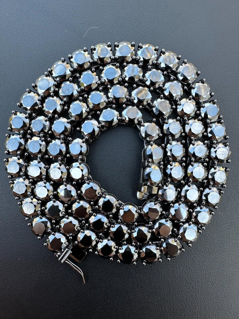 Italiano Silver, Inc. Real Black MOISSANITE 7mm Tennis Chain Black Rhodium 925 Silver Iced Necklace