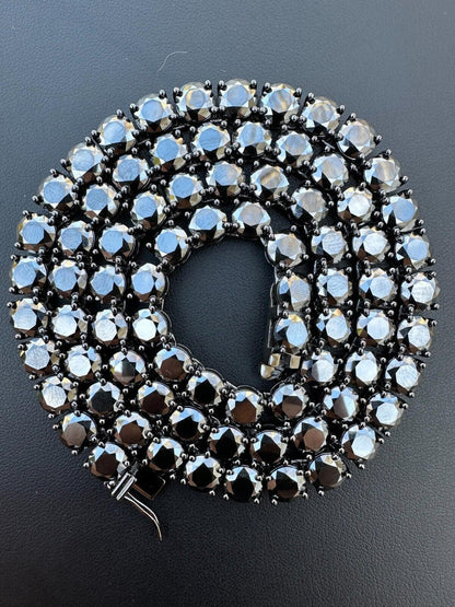 Italiano Silver, Inc. Real Black MOISSANITE 7mm Tennis Chain Black Rhodium 925 Silver Iced Necklace
