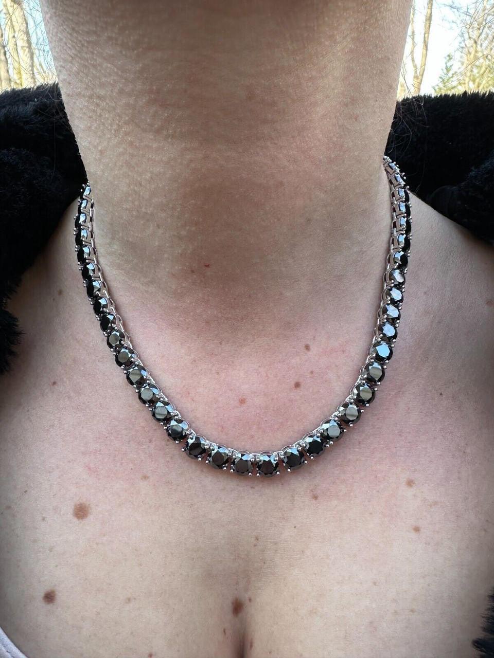 Italiano Silver, Inc. Real Black MOISSANITE Big 7mm Tennis Chain 925 Silver Iced Necklace Pass Tester