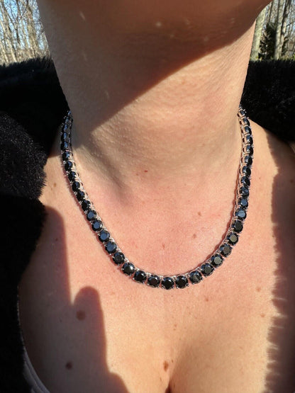 Italiano Silver, Inc. Real Black MOISSANITE Big 7mm Tennis Chain 925 Silver Iced Necklace Pass Tester
