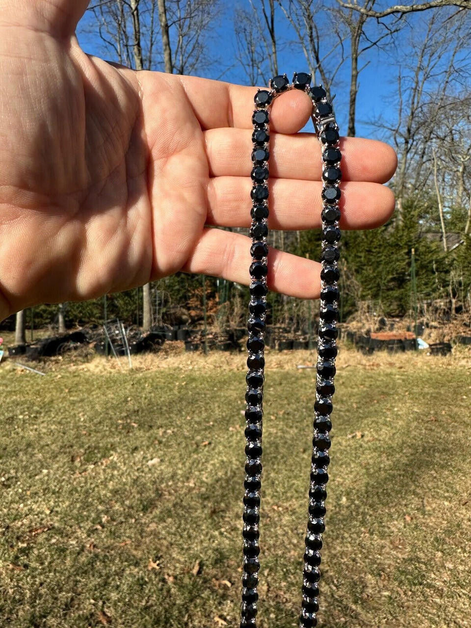 Italiano Silver, Inc. Real Black MOISSANITE Big 7mm Tennis Chain 925 Silver Iced Necklace Pass Tester