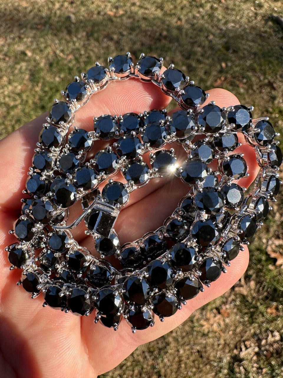 Italiano Silver, Inc. Real Black MOISSANITE Big 7mm Tennis Chain 925 Silver Iced Necklace Pass Tester