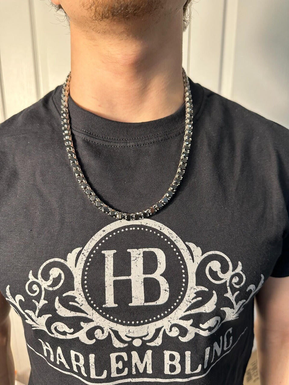 Italiano Silver, Inc. Real Black MOISSANITE Big 7mm Tennis Chain 925 Silver Iced Necklace Pass Tester