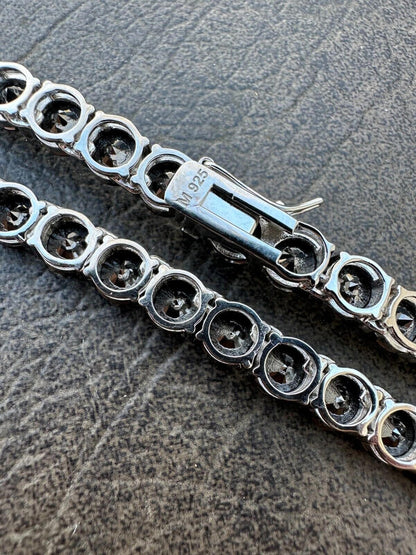 Italiano Silver, Inc. Real Black MOISSANITE Big 7mm Tennis Chain 925 Silver Iced Necklace Pass Tester