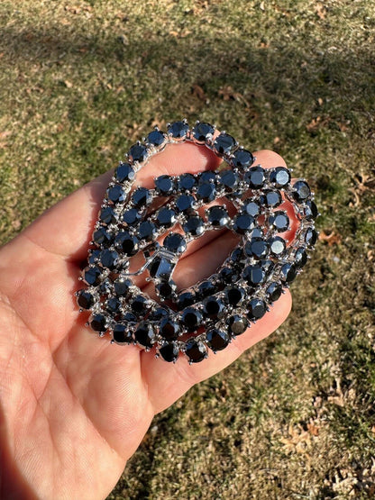 Italiano Silver, Inc. Real Black MOISSANITE Big 7mm Tennis Chain 925 Silver Iced Necklace Pass Tester