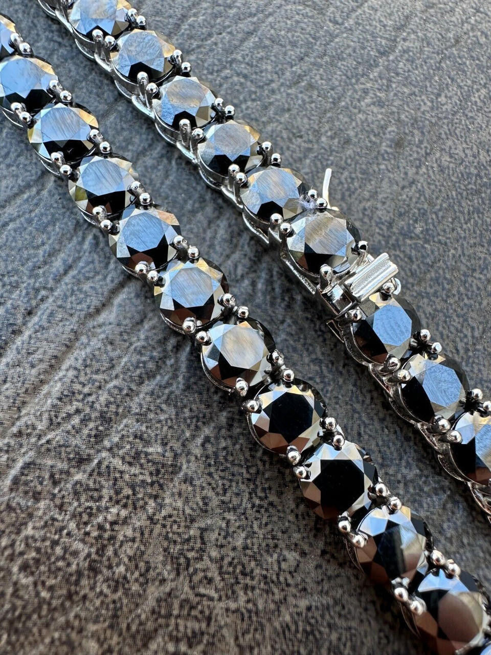 Italiano Silver, Inc. Real Black MOISSANITE Big 7mm Tennis Chain 925 Silver Iced Necklace Pass Tester