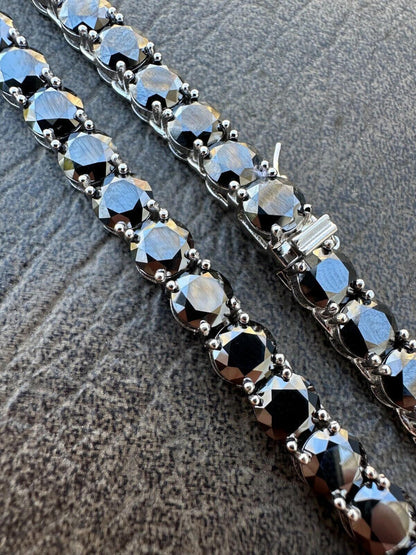 Italiano Silver, Inc. Real Black MOISSANITE Big 7mm Tennis Chain 925 Silver Iced Necklace Pass Tester