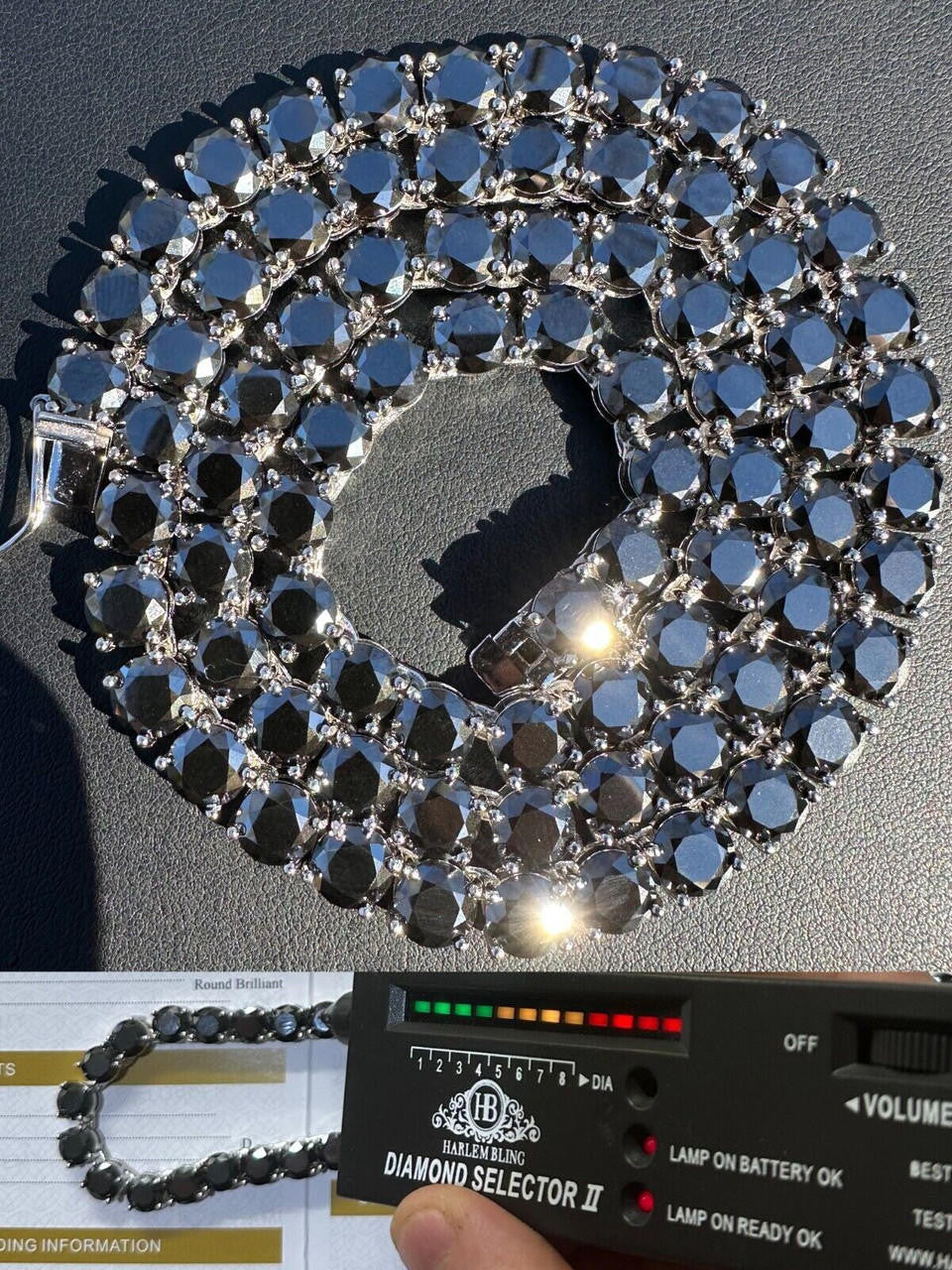 Italiano Silver, Inc. Real Black MOISSANITE Big 7mm Tennis Chain 925 Silver Iced Necklace Pass Tester