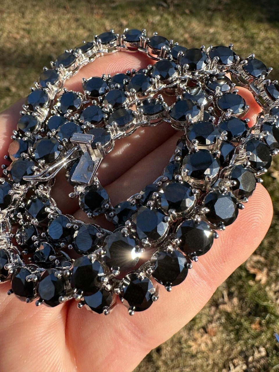 Italiano Silver, Inc. Real Black MOISSANITE Big 7mm Tennis Chain 925 Silver Iced Necklace Pass Tester