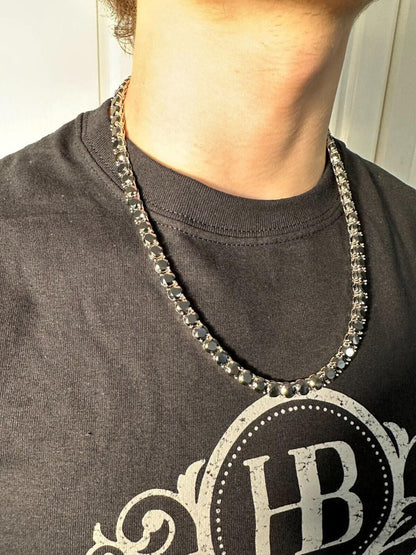 Italiano Silver, Inc. Real Black MOISSANITE Big 7mm Tennis Chain 925 Silver Iced Necklace Pass Tester