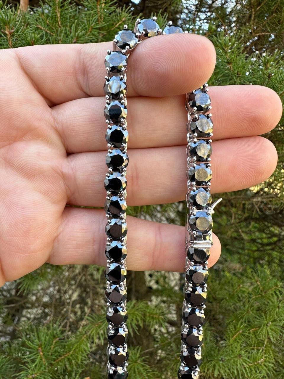 Italiano Silver, Inc. Real Black MOISSANITE Big 7mm Tennis Chain 925 Silver Iced Necklace Pass Tester