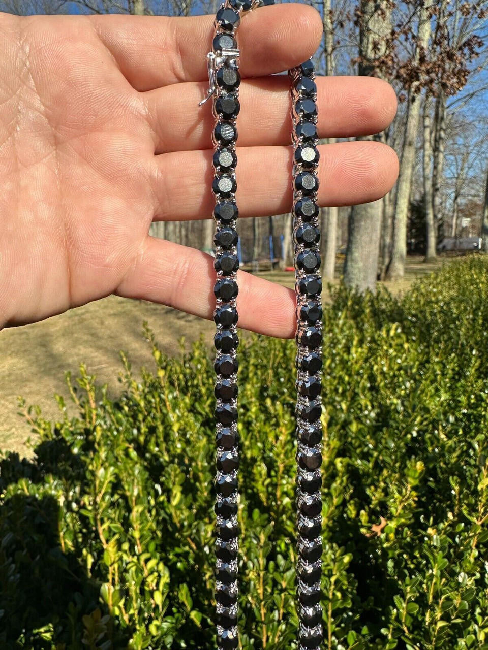 Italiano Silver, Inc. Real Black MOISSANITE Big 7mm Tennis Chain 925 Silver Iced Necklace Pass Tester