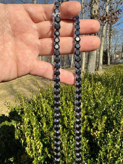 Italiano Silver, Inc. Real Black MOISSANITE Big 7mm Tennis Chain 925 Silver Iced Necklace Pass Tester