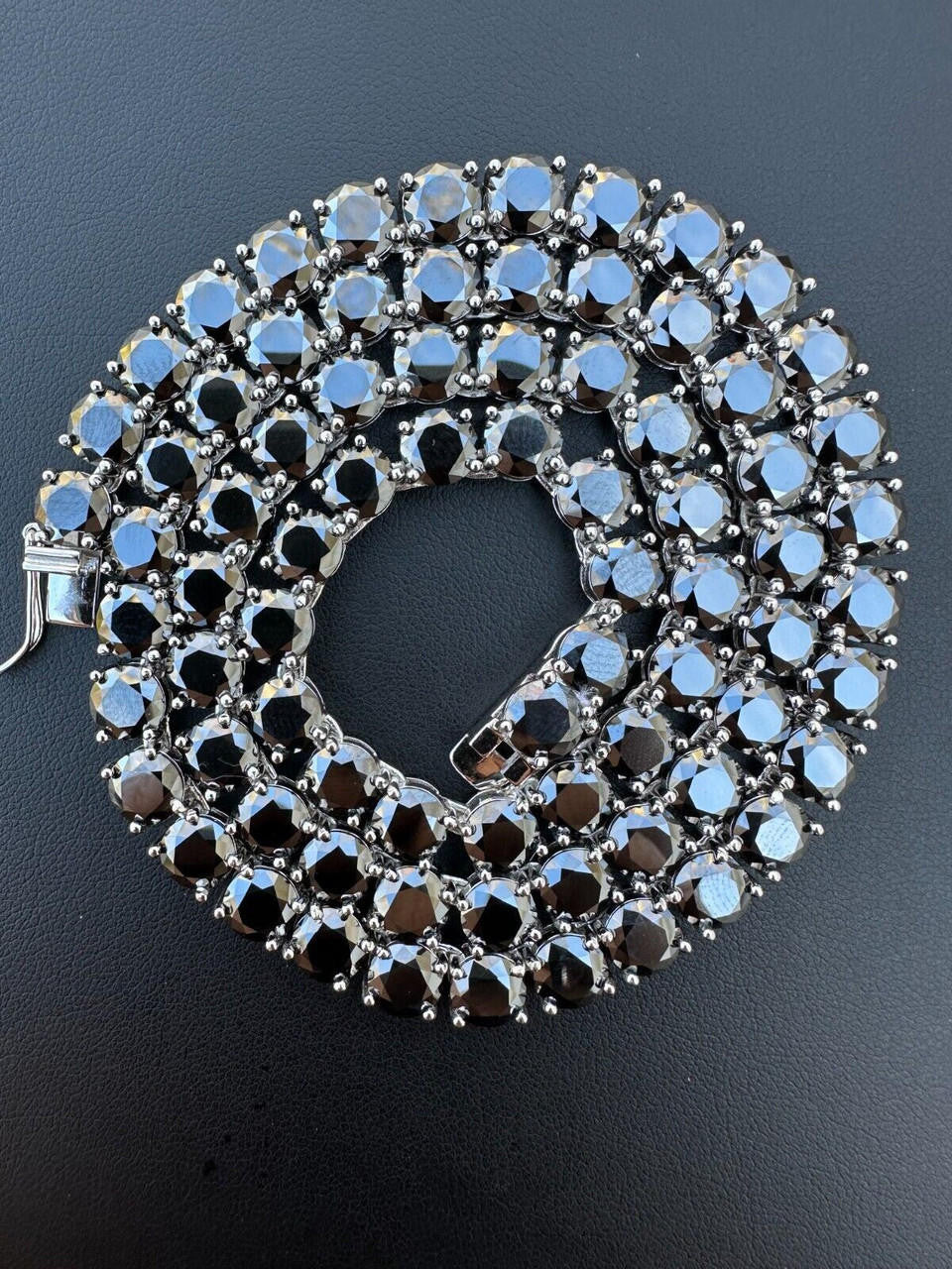 Italiano Silver, Inc. Real Black MOISSANITE Big 7mm Tennis Chain 925 Silver Iced Necklace Pass Tester