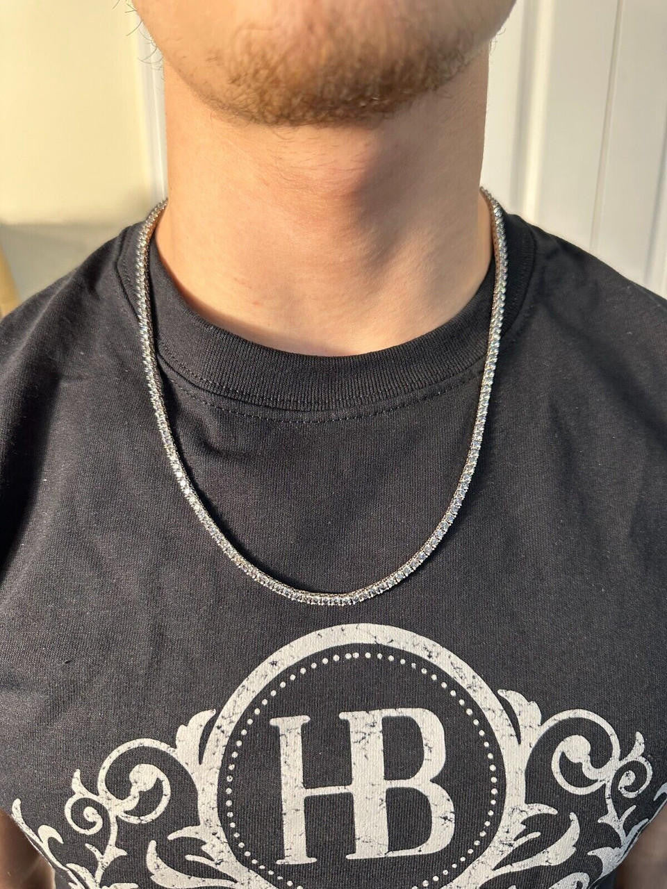 Italiano Silver, Inc. Real Blue Gray MOISSANITE 3mm Tennis Chain 925 Silver Iced Necklace Pass Tester