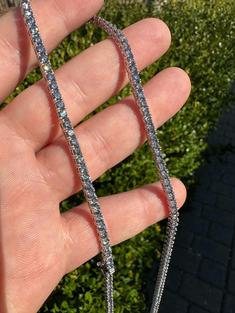 Italiano Silver, Inc. Real Blue Gray MOISSANITE 3mm Tennis Chain 925 Silver Iced Necklace Pass Tester