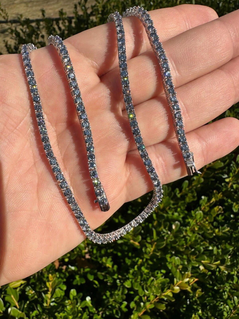 Italiano Silver, Inc. Real Blue Gray MOISSANITE 3mm Tennis Chain 925 Silver Iced Necklace Pass Tester