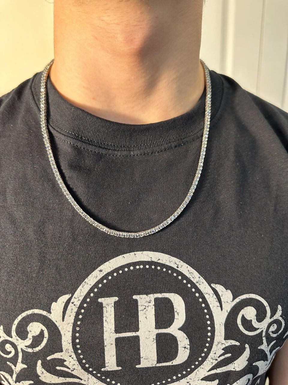 Italiano Silver, Inc. Real Blue Gray MOISSANITE 3mm Tennis Chain 925 Silver Iced Necklace Pass Tester