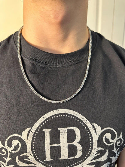 Italiano Silver, Inc. Real Blue Gray MOISSANITE 3mm Tennis Chain 925 Silver Iced Necklace Pass Tester