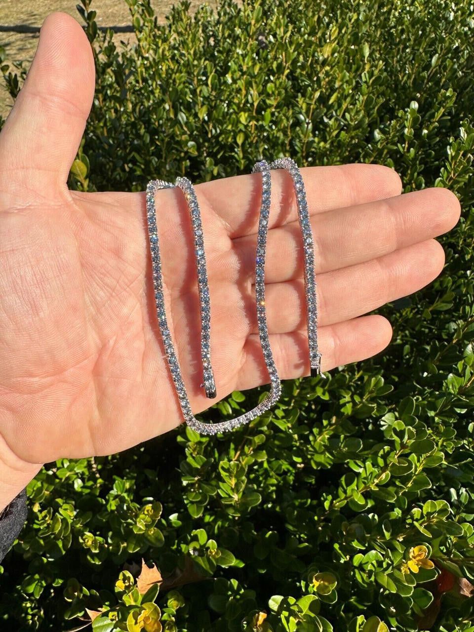 Italiano Silver, Inc. Real Blue Gray MOISSANITE 3mm Tennis Chain 925 Silver Iced Necklace Pass Tester