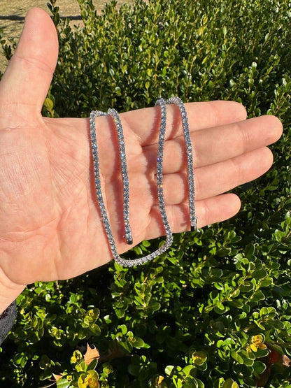 Italiano Silver, Inc. Real Blue Gray MOISSANITE 3mm Tennis Chain 925 Silver Iced Necklace Pass Tester