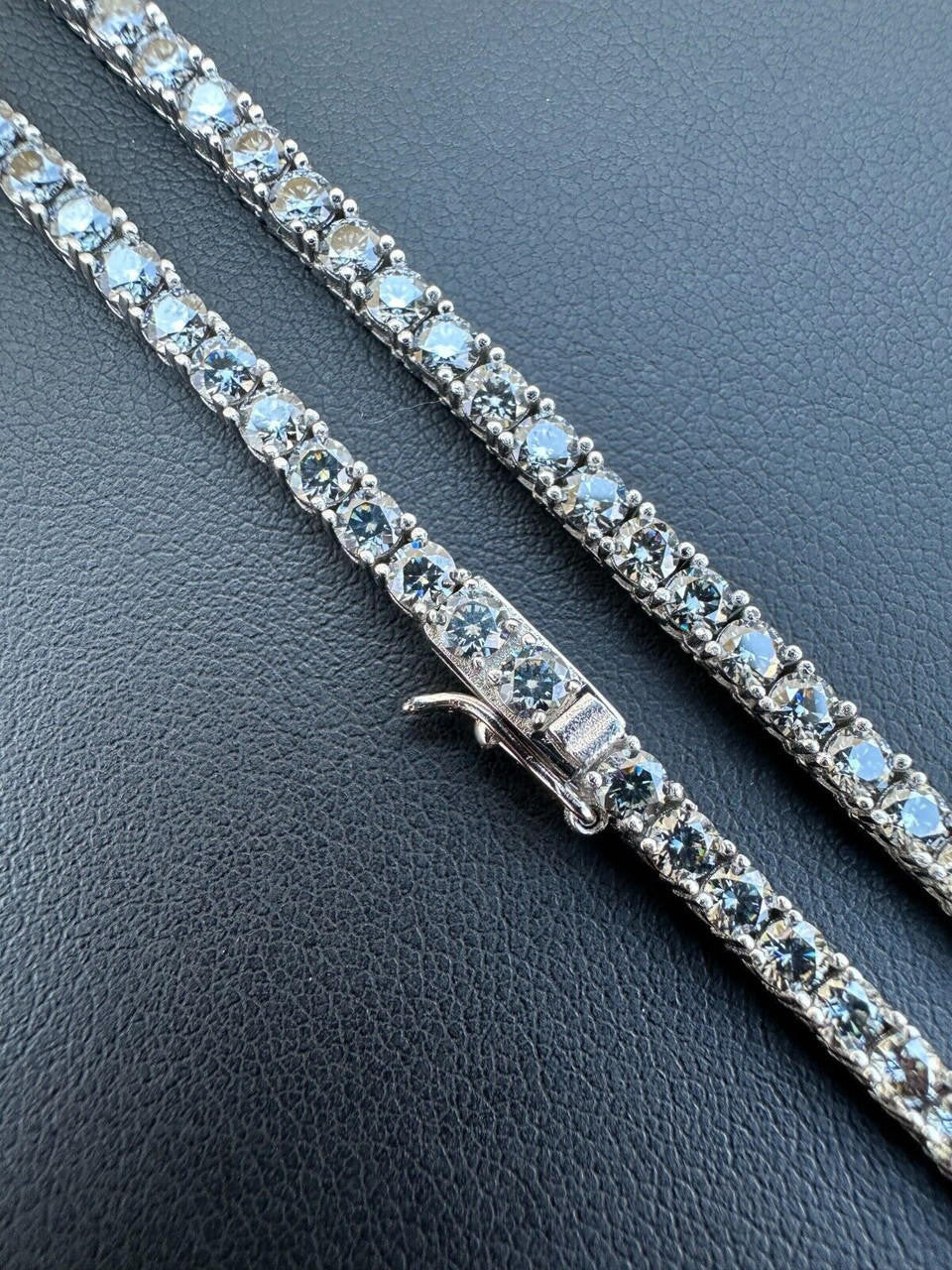 Italiano Silver, Inc. Real Blue Gray MOISSANITE 3mm Tennis Chain 925 Silver Iced Necklace Pass Tester