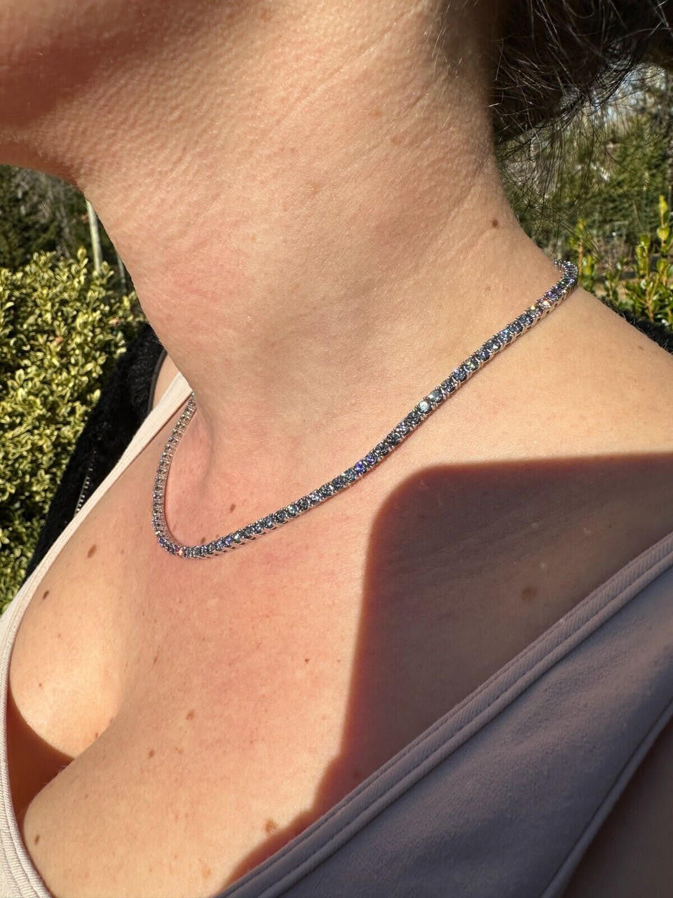 Italiano Silver, Inc. Real Blue Gray MOISSANITE 3mm Tennis Chain 925 Silver Iced Necklace Pass Tester