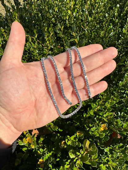 Italiano Silver, Inc. Real Blue Gray MOISSANITE 3mm Tennis Chain 925 Silver Iced Necklace Pass Tester